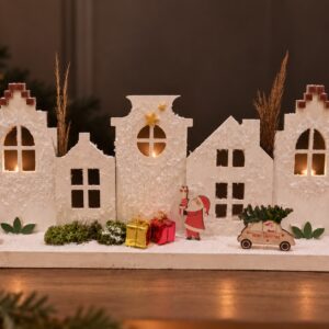Workshop grachtenhuisjes met sneeuw decoreren