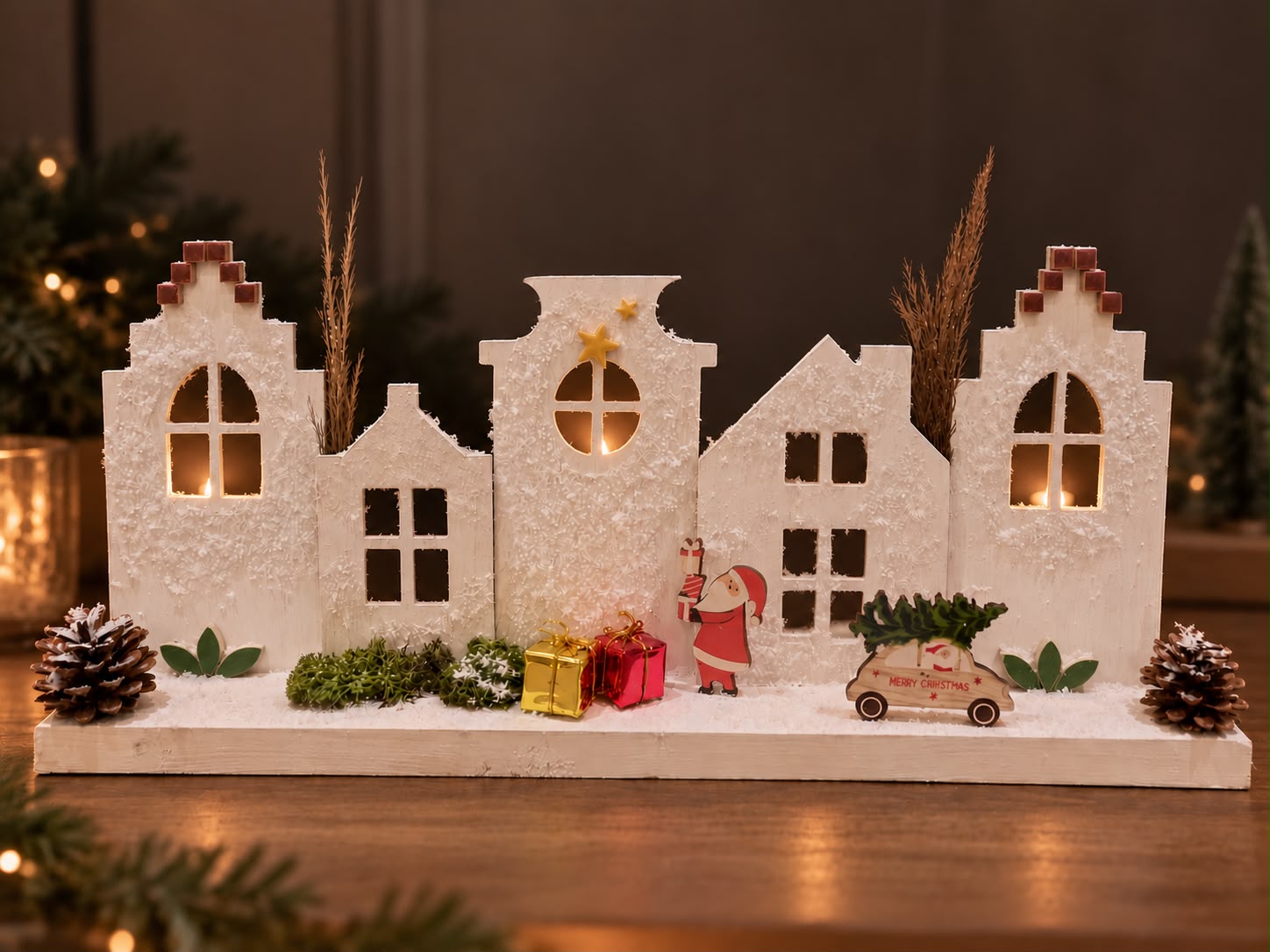 Workshop grachtenhuisjes met sneeuw decoreren