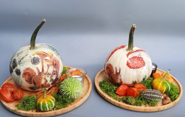 Workshop herfststuk kalebas decoupage maken