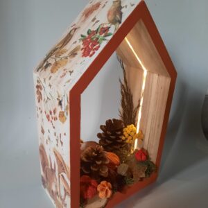 DIY pakket herfststuk huisje met led verlichting