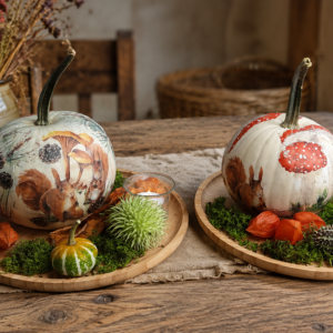 Workshop herfststuk kalebas decoupage maken