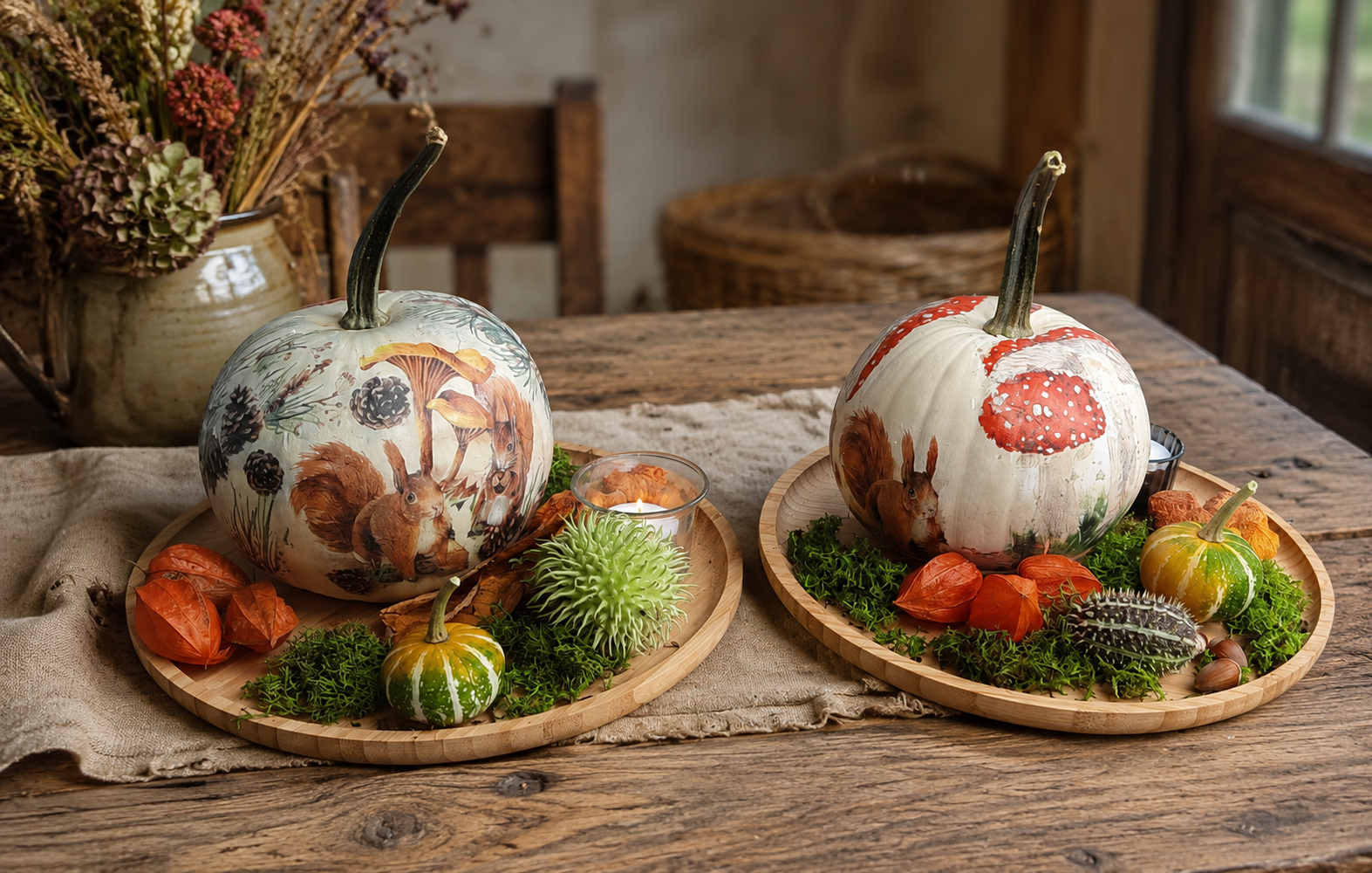 Workshop herfststuk kalebas decoupage maken